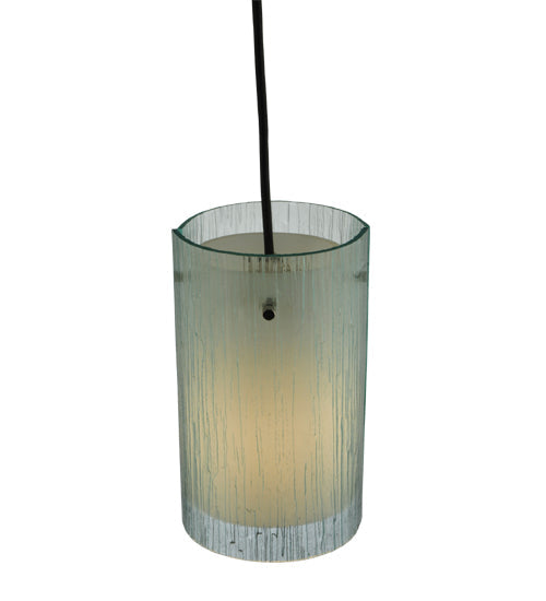 Meyda Lighting Metro Mist 6" Black Cilindro Mini Pendant Light With Clear and Silver Shade Glass