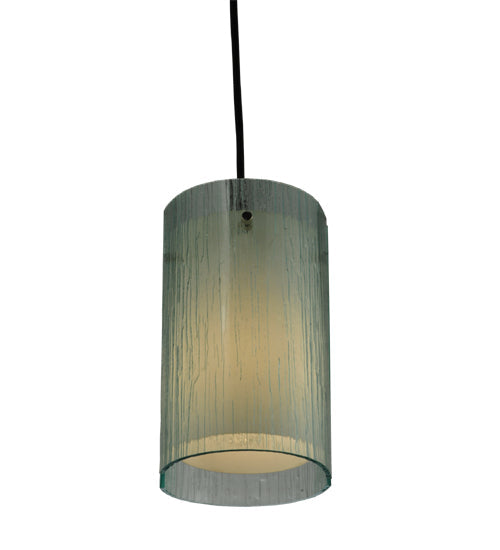 Meyda Lighting Metro Mist 6" Black Cilindro Mini Pendant Light With Clear and Silver Shade Glass