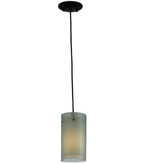 Meyda Lighting Metro Mist 6" Black Cilindro Mini Pendant Light With Clear and Silver Shade Glass