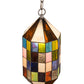 Meyda Lighting Meyer Lantern 6" Nickel Mini Pendant Light With Multi-Colored Shade Glass