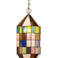 Meyda Lighting Meyer Lantern 6" Nickel Mini Pendant Light With Multi-Colored Shade Glass