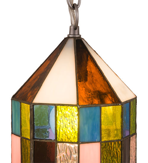 Meyda Lighting Meyer Lantern 6" Nickel Mini Pendant Light With Multi-Colored Shade Glass