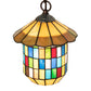 Meyda Lighting Meyer Lantern 8" Mahogany Bronze Pendant Light With Multi-Colored Shade Glass