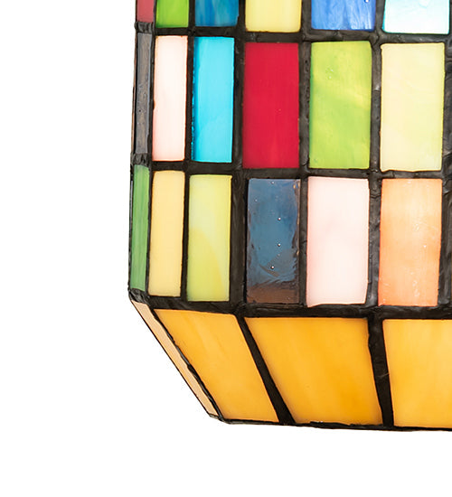 Meyda Lighting Meyer Lantern 8" Mahogany Bronze Pendant Light With Multi-Colored Shade Glass