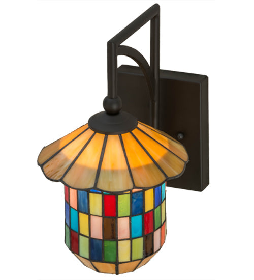 Meyda Lighting Meyer Lantern 8" Oil Rubbed Bronze Lantern Wall Sconce With Multi-Colored Shade Glass