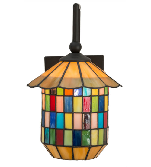 Meyda Lighting Meyer Lantern 8" Oil Rubbed Bronze Lantern Wall Sconce With Multi-Colored Shade Glass