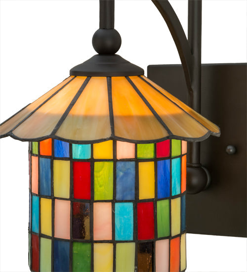 Meyda Lighting Meyer Lantern 8" Oil Rubbed Bronze Lantern Wall Sconce With Multi-Colored Shade Glass