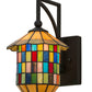 Meyda Lighting Meyer Lantern 8" Oil Rubbed Bronze Lantern Wall Sconce With Multi-Colored Shade Glass