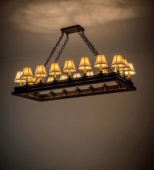 Meyda Lighting Mezek 51" 18-Light Mahogany Bronze Chandelier With Brown Tan Faux Leather Shade Glass