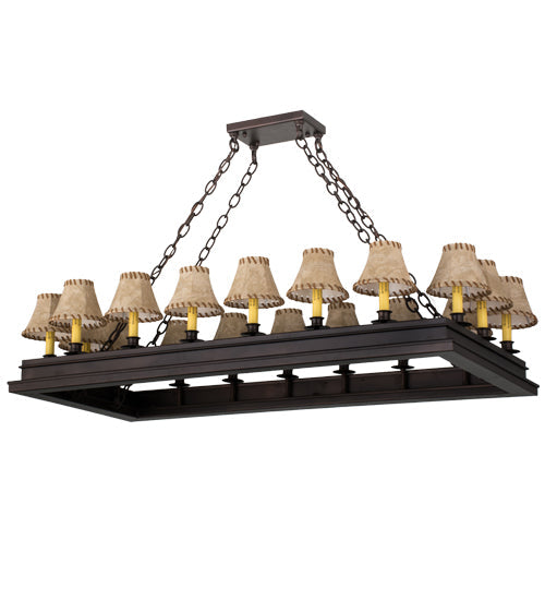Meyda Lighting Mezek 51" 18-Light Mahogany Bronze Chandelier With Brown Tan Faux Leather Shade Glass