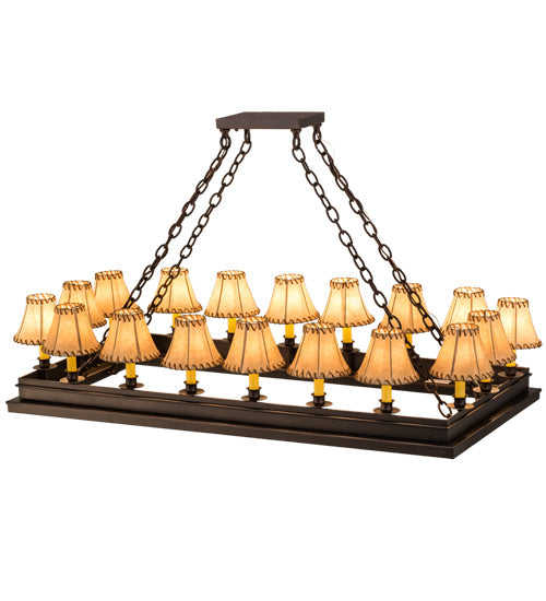 Meyda Lighting Mezek 51" 18-Light Mahogany Bronze Chandelier With Brown Tan Faux Leather Shade Glass
