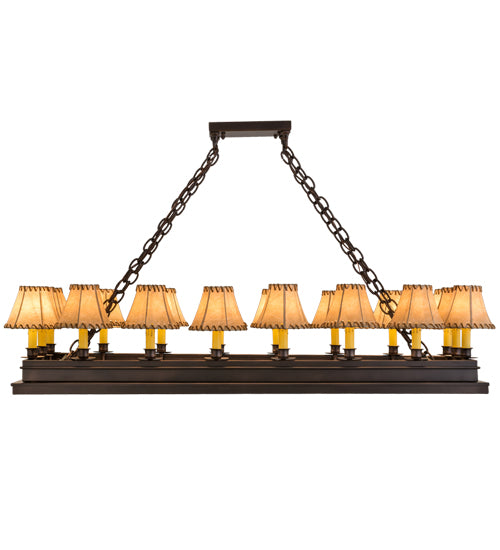 Meyda Lighting Mezek 51" 18-Light Mahogany Bronze Chandelier With Brown Tan Faux Leather Shade Glass