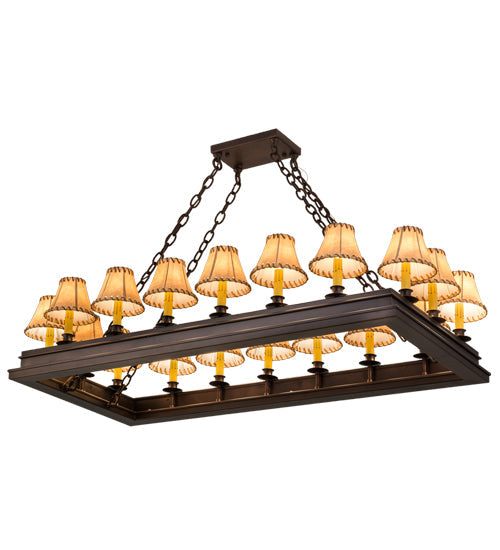 Meyda Lighting Mezek 51" 18-Light Mahogany Bronze Chandelier With Brown Tan Faux Leather Shade Glass