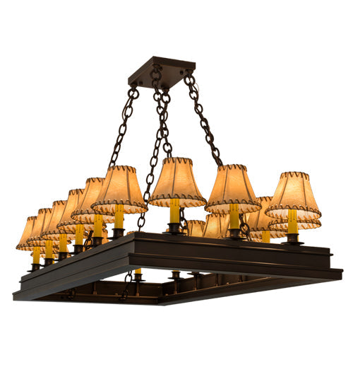 Meyda Lighting Mezek 51" 18-Light Mahogany Bronze Chandelier With Brown Tan Faux Leather Shade Glass