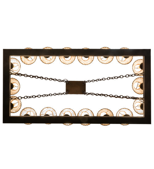 Meyda Lighting Mezek 51" 18-Light Mahogany Bronze Chandelier With Brown Tan Faux Leather Shade Glass