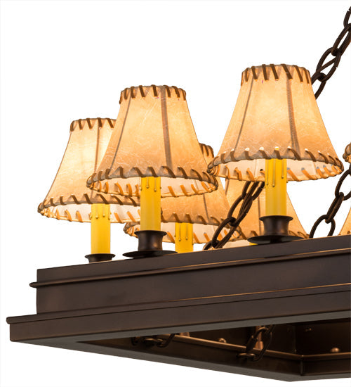 Meyda Lighting Mezek 51" 18-Light Mahogany Bronze Chandelier With Brown Tan Faux Leather Shade Glass