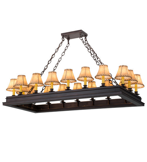 Meyda Lighting Mezek 51" 18-Light Mahogany Bronze Chandelier With Brown Tan Faux Leather Shade Glass