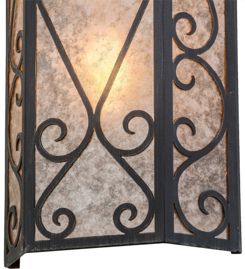 Meyda Lighting Mia 12" 2-Light Antique Iron Gate Wall Sconce With Silver Mica Shade Glass