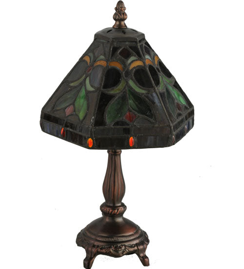 Meyda Lighting Middleton 14" Mahogany Bronze Mini Table Lamp With Multi-Colored Shade Glass