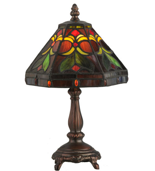 Meyda Lighting Middleton 14" Mahogany Bronze Mini Table Lamp With Multi-Colored Shade Glass