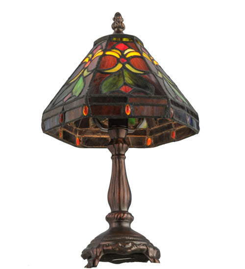 Meyda Lighting Middleton 14" Mahogany Bronze Mini Table Lamp With Multi-Colored Shade Glass