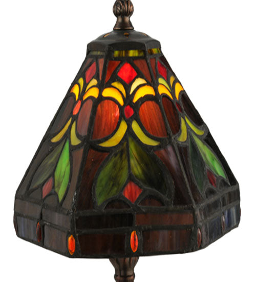 Meyda Lighting Middleton 14" Mahogany Bronze Mini Table Lamp With Multi-Colored Shade Glass