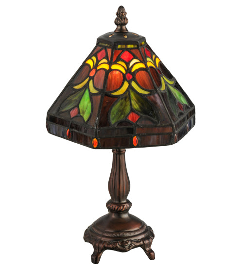 Meyda Lighting Middleton 14" Mahogany Bronze Mini Table Lamp With Multi-Colored Shade Glass