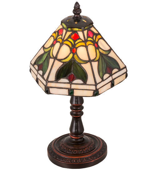 Meyda Lighting Middleton 14" Mahogany Bronze Table Lamp With Multi-Colored Shade Glass