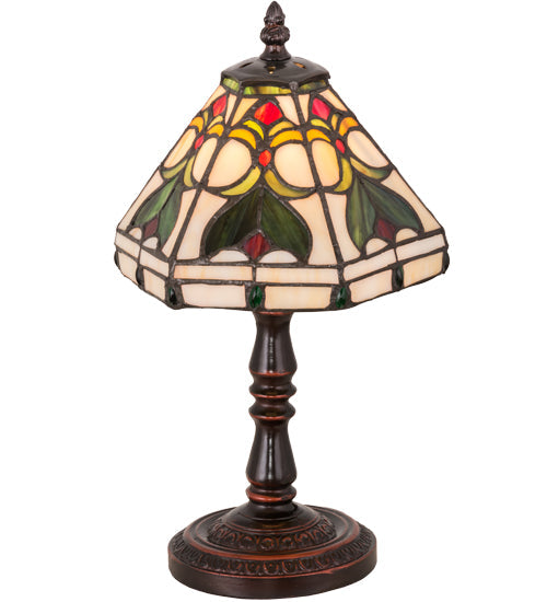 Meyda Lighting Middleton 14" Mahogany Bronze Table Lamp With Multi-Colored Shade Glass