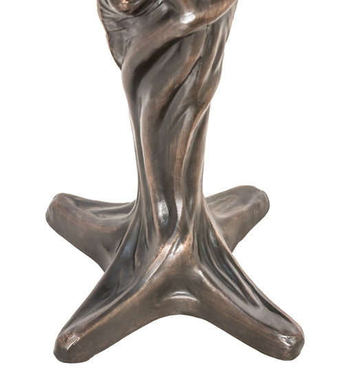 Meyda Lighting Middleton 15" Mahogany Bronze Mini Table Lamp With Red & Green Stained Shade Glass