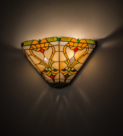 Meyda Lighting Middleton 16" 2-Light Mahogany Bronze Wall Sconce With Multi-Colored Shade Glass