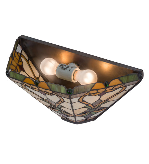 Meyda Lighting Middleton 16" 2-Light Mahogany Bronze Wall Sconce With Multi-Colored Shade Glass
