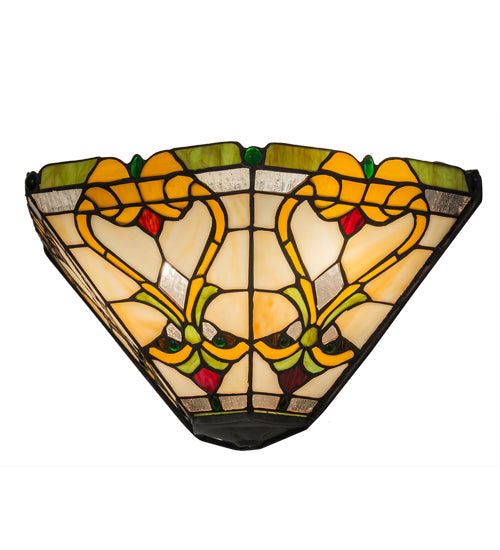 Meyda Lighting Middleton 16" 2-Light Mahogany Bronze Wall Sconce With Multi-Colored Shade Glass