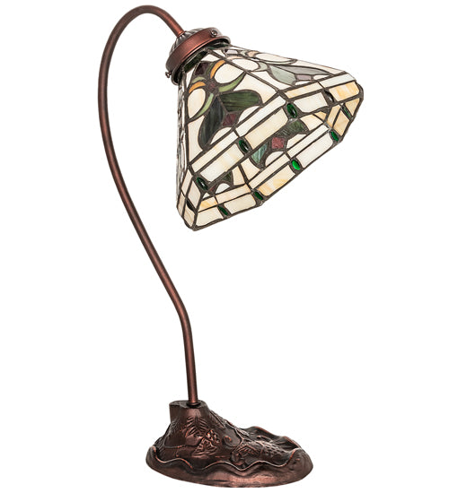 Meyda Lighting Middleton 18" Mahogany Bronze Desk Table Lamp With Multi-Colored Shade Glass