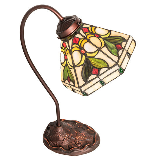Meyda Lighting Middleton 18" Mahogany Bronze Desk Table Lamp With Multi-Colored Shade Glass