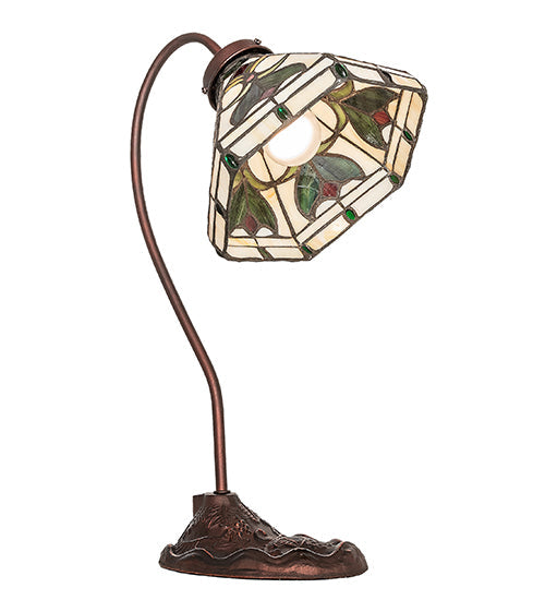 Meyda Lighting Middleton 18" Mahogany Bronze Desk Table Lamp With Multi-Colored Shade Glass