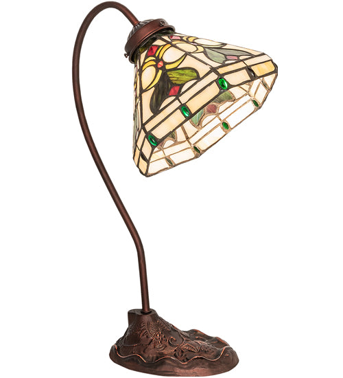 Meyda Lighting Middleton 18" Mahogany Bronze Desk Table Lamp With Multi-Colored Shade Glass
