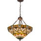 Meyda Lighting Middleton 20" 3-Light Mahogany Bronze Inverted Pendant Light With Multi-Colored Shade Glass