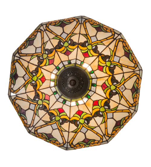 Meyda Lighting Middleton 20" 3-Light Mahogany Bronze Inverted Pendant Light With Multi-Colored Shade Glass
