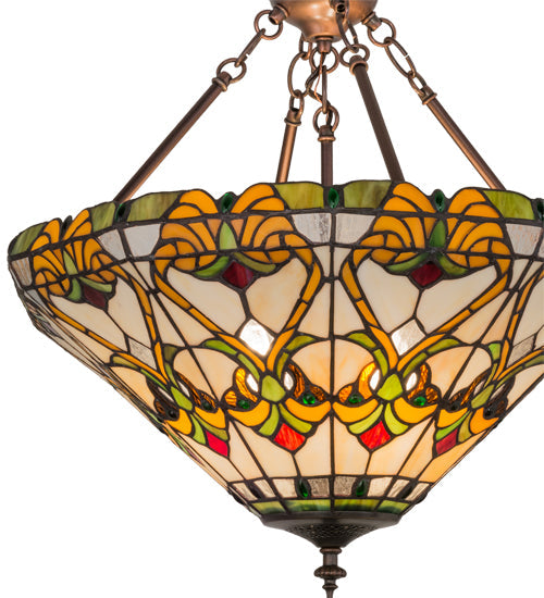 Meyda Lighting Middleton 20" 3-Light Mahogany Bronze Inverted Pendant Light With Multi-Colored Shade Glass