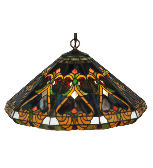 Meyda Lighting Middleton 20" 3-Light Mahogany Bronze Pendant Light With Multi-Colored Shade Glass