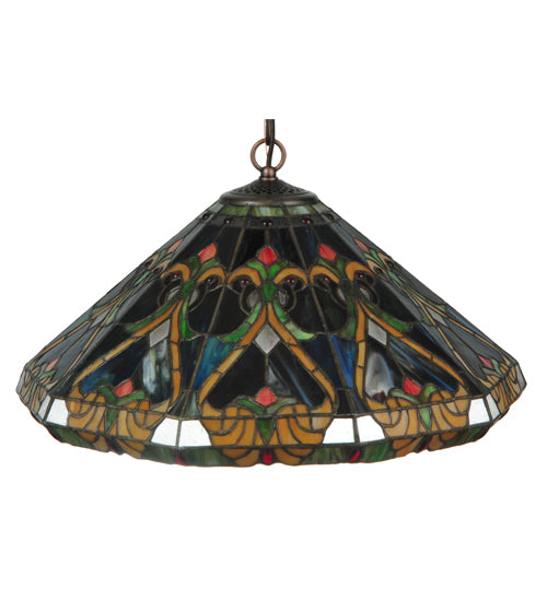 Meyda Lighting Middleton 20" 3-Light Mahogany Bronze Pendant Light With Multi-Colored Shade Glass