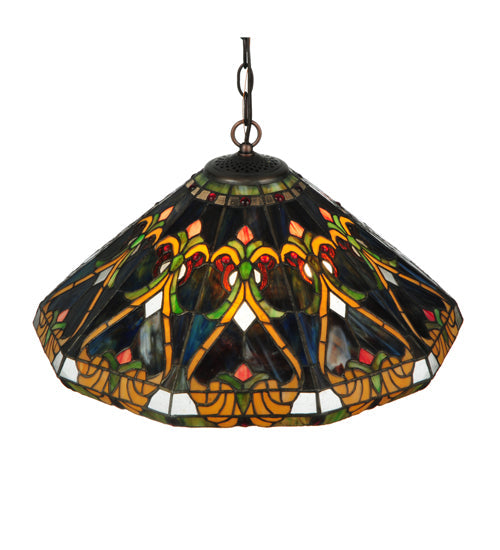 Meyda Lighting Middleton 20" 3-Light Mahogany Bronze Pendant Light With Multi-Colored Shade Glass
