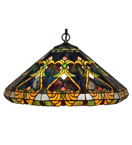 Meyda Lighting Middleton 20" 3-Light Mahogany Bronze Pendant Light With Multi-Colored Shade Glass