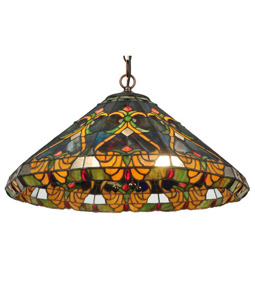 Meyda Lighting Middleton 20" 3-Light Mahogany Bronze Pendant Light With Multi-Colored Shade Glass