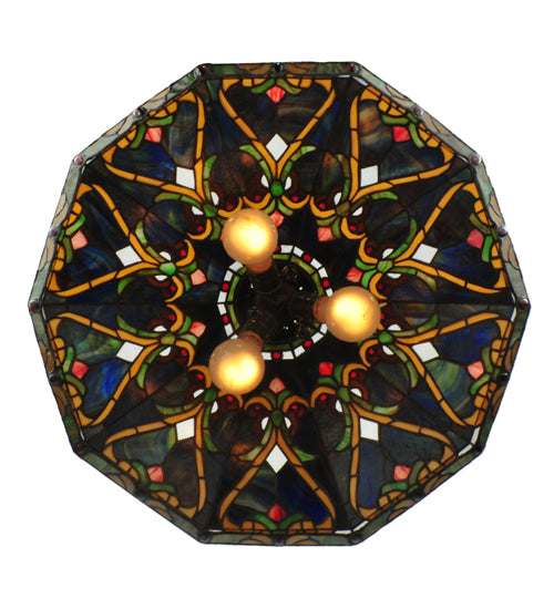 Meyda Lighting Middleton 20" 3-Light Mahogany Bronze Pendant Light With Multi-Colored Shade Glass