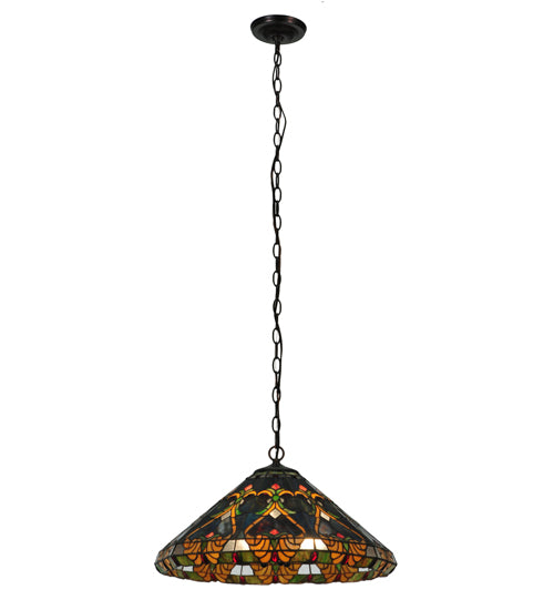 Meyda Lighting Middleton 20" 3-Light Mahogany Bronze Pendant Light With Multi-Colored Shade Glass