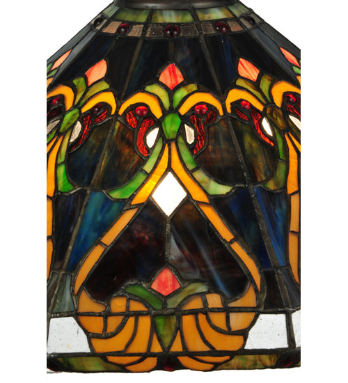 Meyda Lighting Middleton 20" 3-Light Mahogany Bronze Pendant Light With Multi-Colored Shade Glass