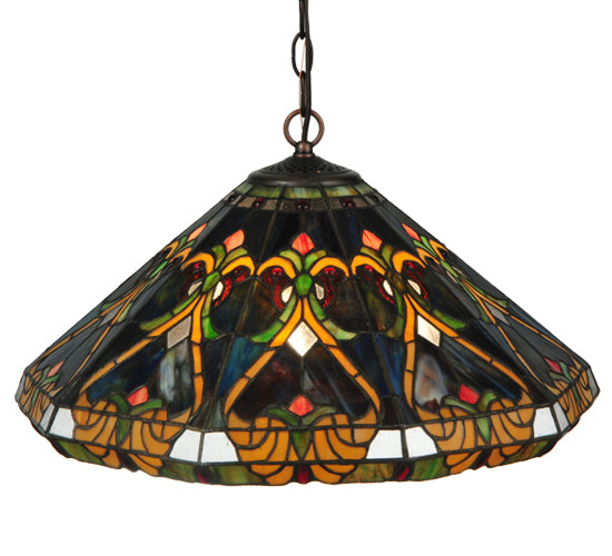 Meyda Lighting Middleton 20" 3-Light Mahogany Bronze Pendant Light With Multi-Colored Shade Glass