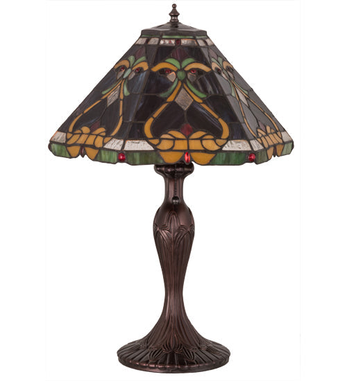 Meyda Lighting Middleton 23" Mahogany Bronze Table Lamp With Multi-Colored Shade Glass